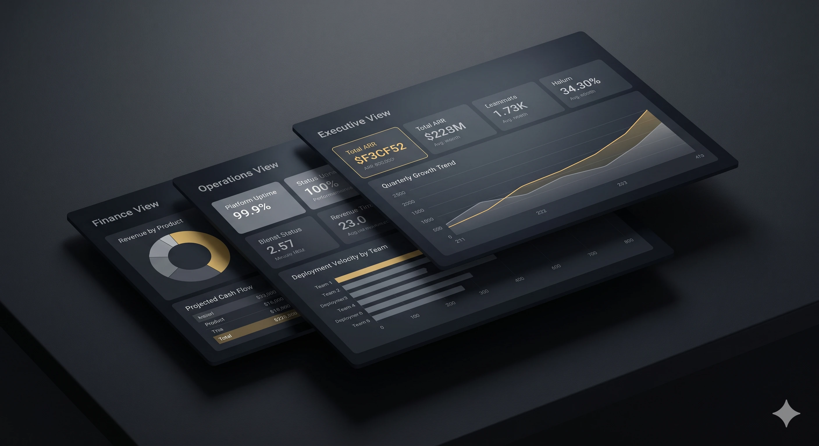 Examples of Simpro dashboards for executives, operations and finance